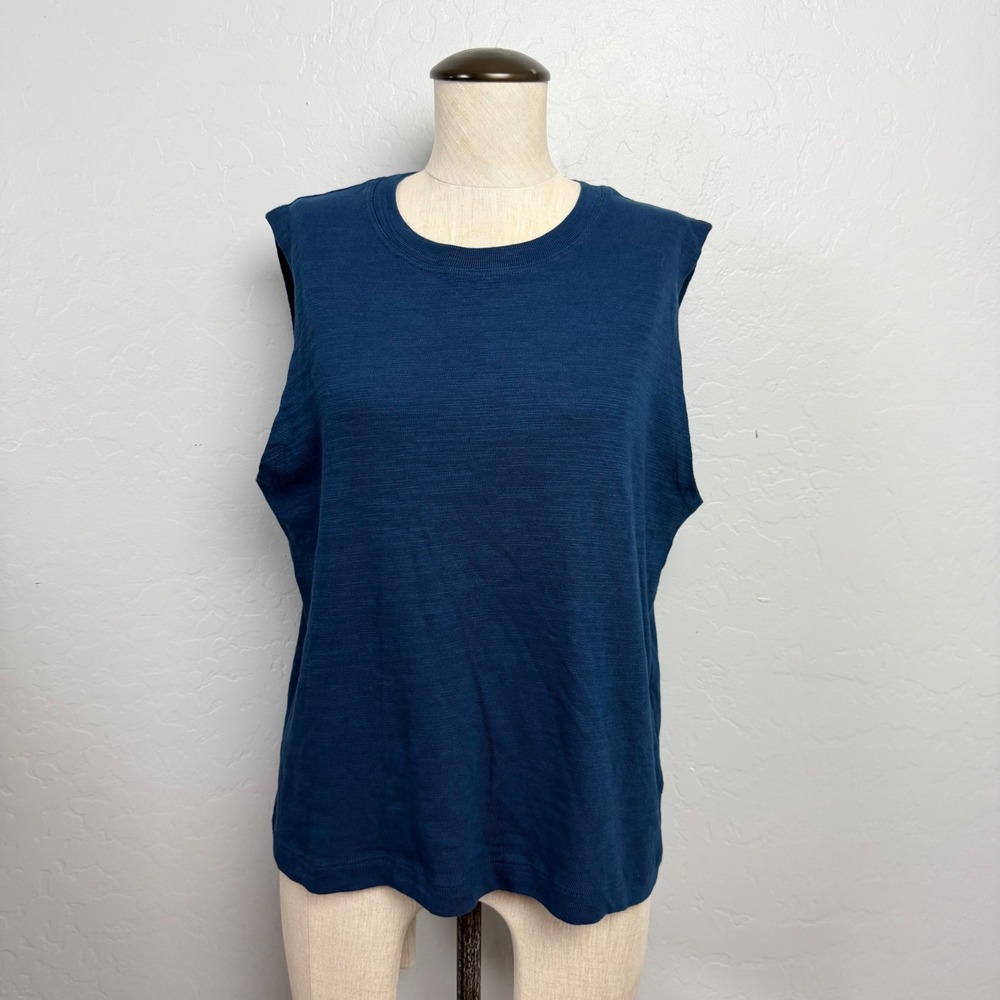 Faherty Sunwashed Slub Muscle Tank Top Titan Blue Organic Cotton Small NEW